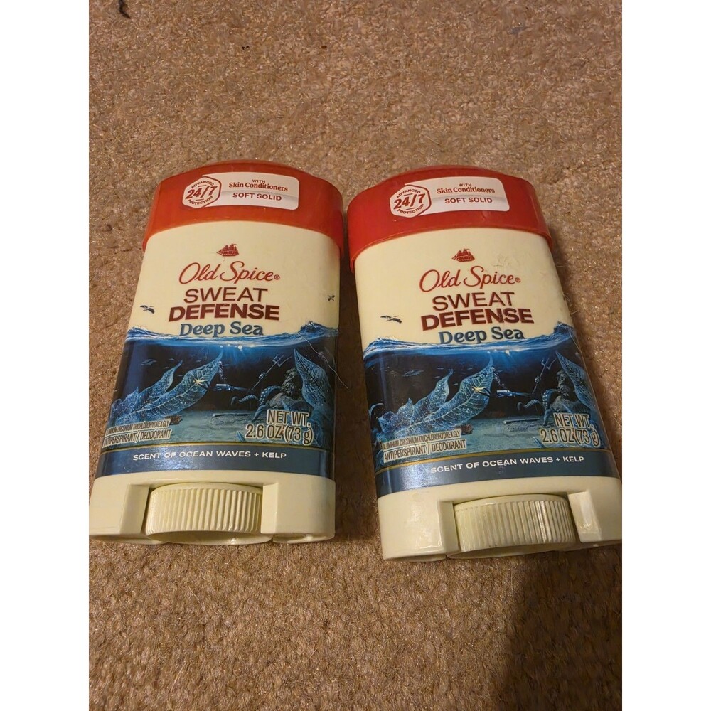 2 Old Spice Sweat Defense Deep Sea Soft Solid w/Skin Conditioners 2.6oz exp 6/27